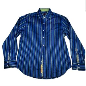 Robert Graham X Bold Stripe Kaleidoscope Button Down Tailored Fit Mens M Blues